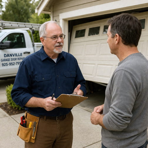 Garage door consultation Danville technician homeowner