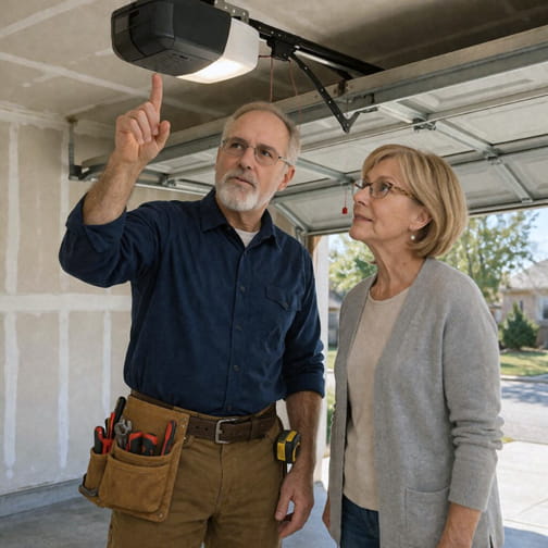 Larry explaining garage door opener issue Danville